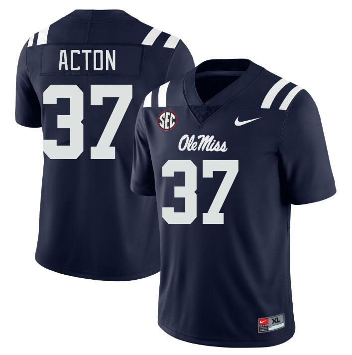 Ole Miss Rebels #37 Austin Acton College Football Jerseys Stitched Sale-Navy